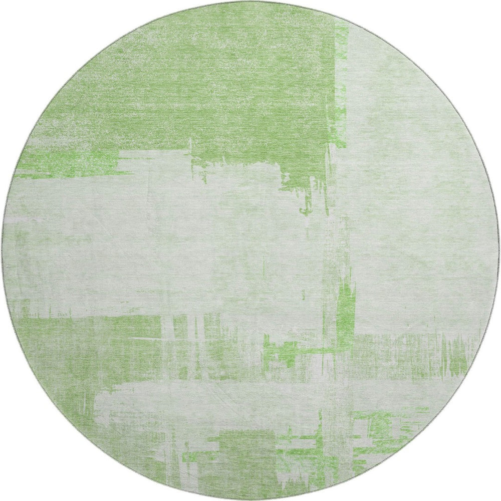 HomeRoots 8' Green and Ivory Abstract Round Rug - Washable, UV Protected, Durable for Homes with Kids & Pets 652692