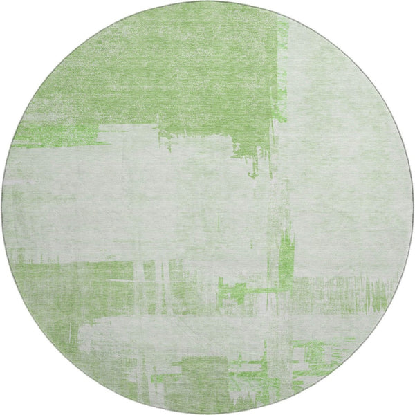 HomeRoots 8' Green and Ivory Abstract Round Rug - Washable, UV Protected, Durable for Homes with Kids & Pets 652692