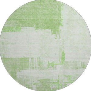 HomeRoots 8' Green and Ivory Abstract Round Rug - Washable, UV Protected, Durable for Homes with Kids & Pets 652692
