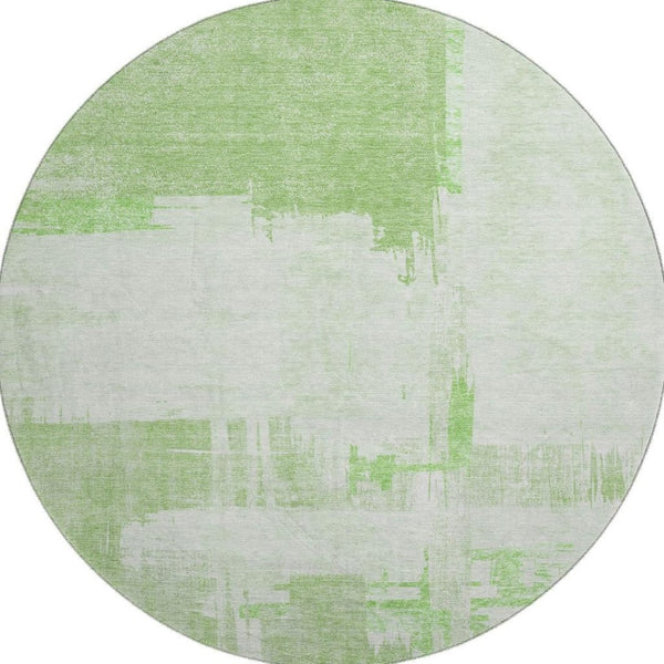 HomeRoots 8' Green and Ivory Abstract Round Rug - Washable, UV Protected, Durable for Homes with Kids & Pets 652692
