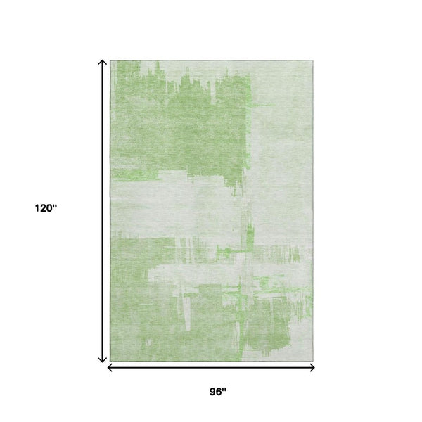 HomeRoots 8' X 10' Modern Green and Ivory Abstract Washable Area Rug with UV Protection for High-Traffic Spaces 652693