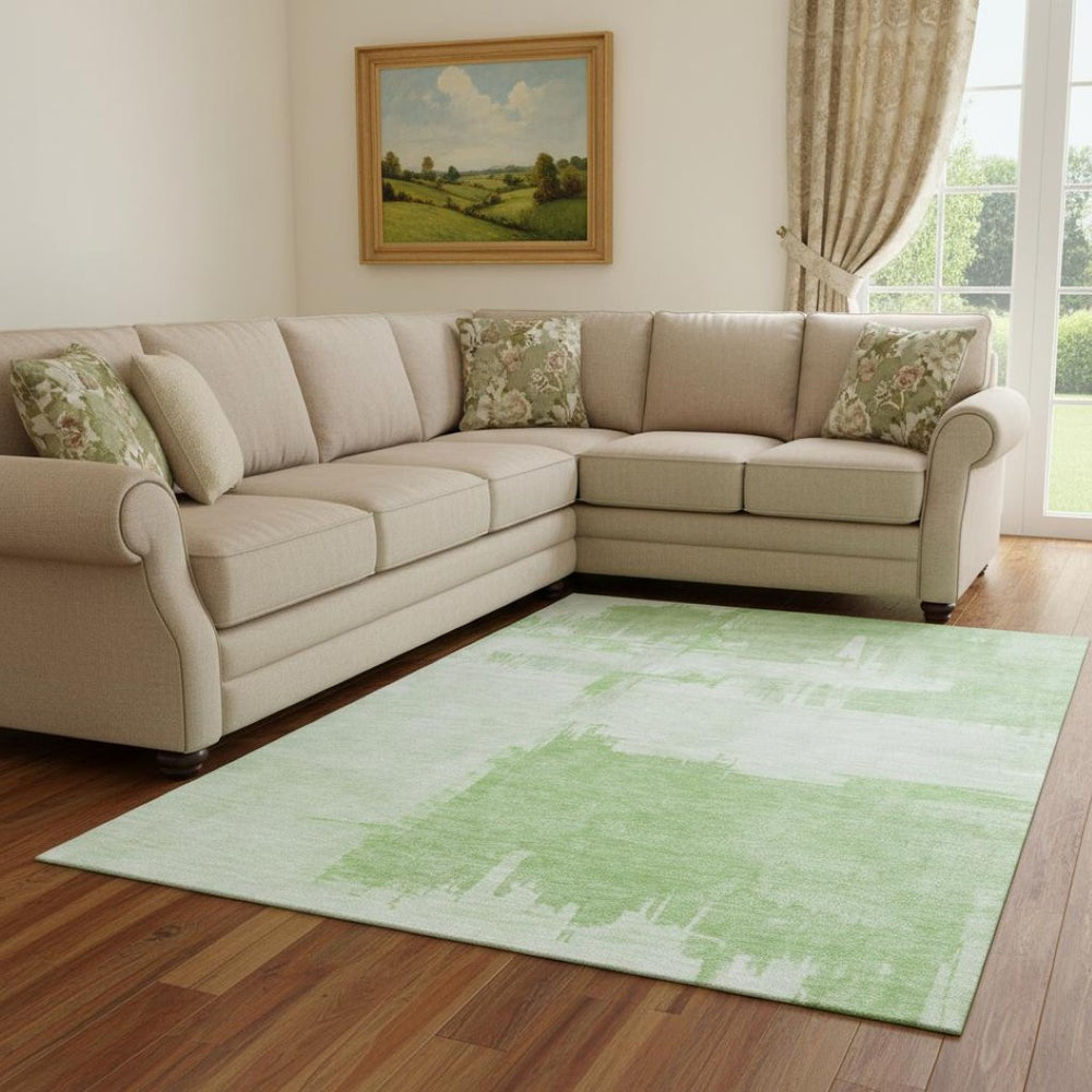 HomeRoots 8' X 10' Modern Green and Ivory Abstract Washable Area Rug with UV Protection for High-Traffic Spaces 652693