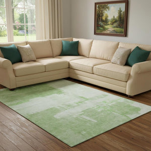HomeRoots 8' X 10' Modern Green and Ivory Abstract Washable Area Rug with UV Protection for High-Traffic Spaces 652693