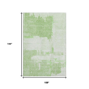 HomeRoots 9' X 12' Green and Ivory Abstract Area Rug - Soft, Washable, UV-Protected for Modern Homes & Comfort 652694