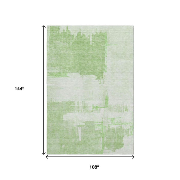 HomeRoots 9' X 12' Green and Ivory Abstract Area Rug - Soft, Washable, UV-Protected for Modern Homes & Comfort 652694