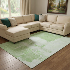 HomeRoots 9' X 12' Green and Ivory Abstract Area Rug - Soft, Washable, UV-Protected for Modern Homes & Comfort 652694