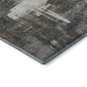 HomeRoots 8' Gray Gold and Ivory Abstract Washable Round Rug – Durable, Stylish, UV-Protected for Easy Care! 652698