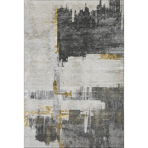 HomeRoots 8' X 10' Gray Gold Ivory Abstract Area Rug - Stylish, Washable, UV-Protected for High-Traffic Spaces 652699