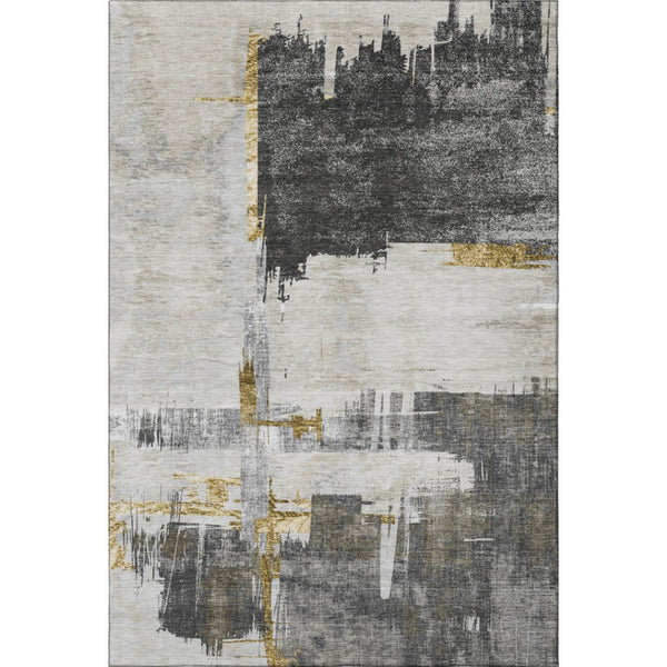 HomeRoots 8' X 10' Gray Gold Ivory Abstract Area Rug - Stylish, Washable, UV-Protected for High-Traffic Spaces 652699