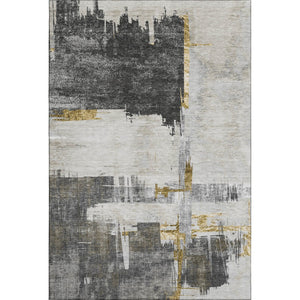 HomeRoots 8' X 10' Gray Gold Ivory Abstract Area Rug - Stylish, Washable, UV-Protected for High-Traffic Spaces 652699