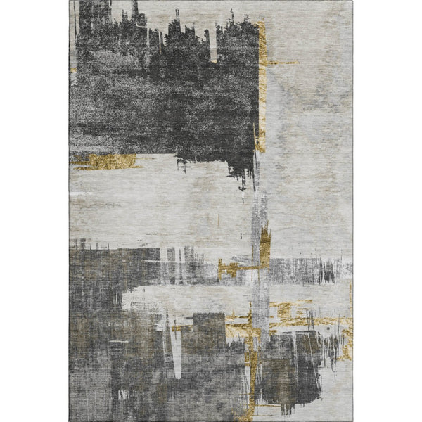 HomeRoots 8' X 10' Gray Gold Ivory Abstract Area Rug - Stylish, Washable, UV-Protected for High-Traffic Spaces 652699