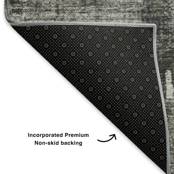 HomeRoots 8' X 10' Gray Gold Ivory Abstract Area Rug - Stylish, Washable, UV-Protected for High-Traffic Spaces 652699