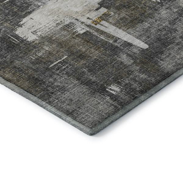 HomeRoots 8' X 10' Gray Gold Ivory Abstract Area Rug - Stylish, Washable, UV-Protected for High-Traffic Spaces 652699
