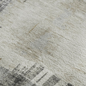 HomeRoots 10' X 14' Abstract Gray, Gold & Ivory Washable Area Rug with UV Protection for High-Traffic Spaces 652701