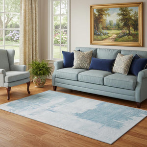 HomeRoots 5' X 8' Sky Blue & Ivory Abstract Area Rug - Washable, UV Protected, Durable & Stylish for Any Room 652703