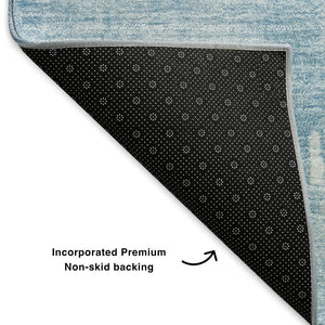 HomeRoots 8' Sky Blue and Ivory Abstract Round Rug - Washable, UV-Protected, Durable for Families & Pets 652704