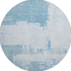 HomeRoots 8' Sky Blue and Ivory Abstract Round Rug - Washable, UV-Protected, Durable for Families & Pets 652704