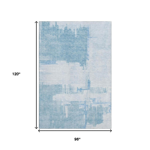 HomeRoots 8' X 10' Sky Blue & Ivory Abstract Washable Area Rug - UV Protected, Stain-Resistant, Durable Design! 652705