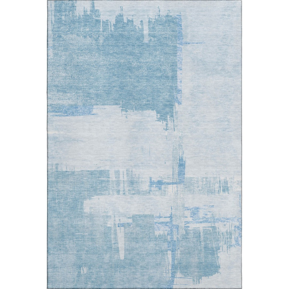 HomeRoots 8' X 10' Sky Blue & Ivory Abstract Washable Area Rug - UV Protected, Stain-Resistant, Durable Design! 652705