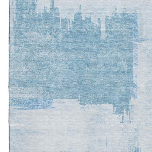 HomeRoots 8' X 10' Sky Blue & Ivory Abstract Washable Area Rug - UV Protected, Stain-Resistant, Durable Design! 652705