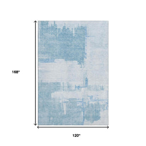 HomeRoots 10' Sky Blue & Ivory Abstract Area Rug - Washable, UV-Protected, Stain-Resistant for Family Spaces 652707