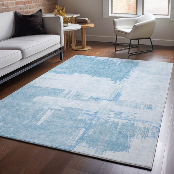 HomeRoots 10' Sky Blue & Ivory Abstract Area Rug - Washable, UV-Protected, Stain-Resistant for Family Spaces 652707