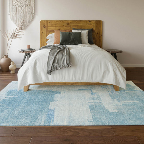 HomeRoots 10' Sky Blue & Ivory Abstract Area Rug - Washable, UV-Protected, Stain-Resistant for Family Spaces 652707