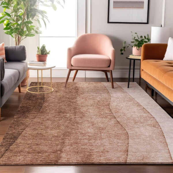 HomeRoots 5' X 8' Brown Ombre Washable Area Rug with UV Protection - Durable, Stain Resistant, Modern Design! 652709