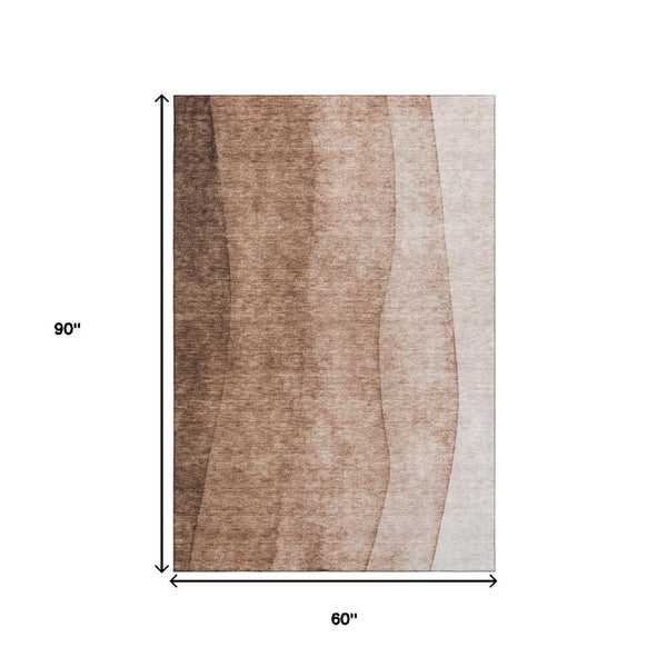 HomeRoots 5' X 8' Brown Ombre Washable Area Rug with UV Protection - Durable, Stain Resistant, Modern Design! 652709