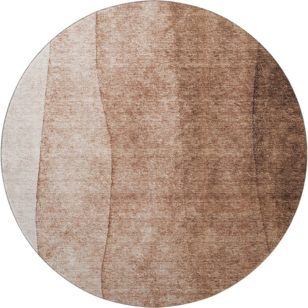 HomeRoots 8' Brown & Beige Ombre Round Rug - Washable, UV-Protected, Stain-Resistant for High-Traffic Areas 652710