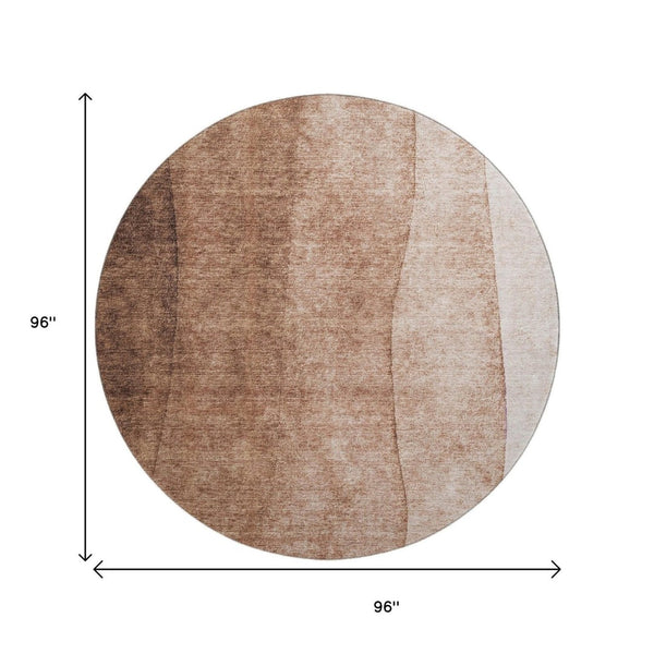 HomeRoots 8' Brown & Beige Ombre Round Rug - Washable, UV-Protected, Stain-Resistant for High-Traffic Areas 652710