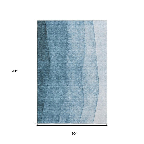 HomeRoots 5' X 8' Blue Ombre Area Rug - Soft, Washable, UV-Protected Design for Modern Living Spaces & Families 652715