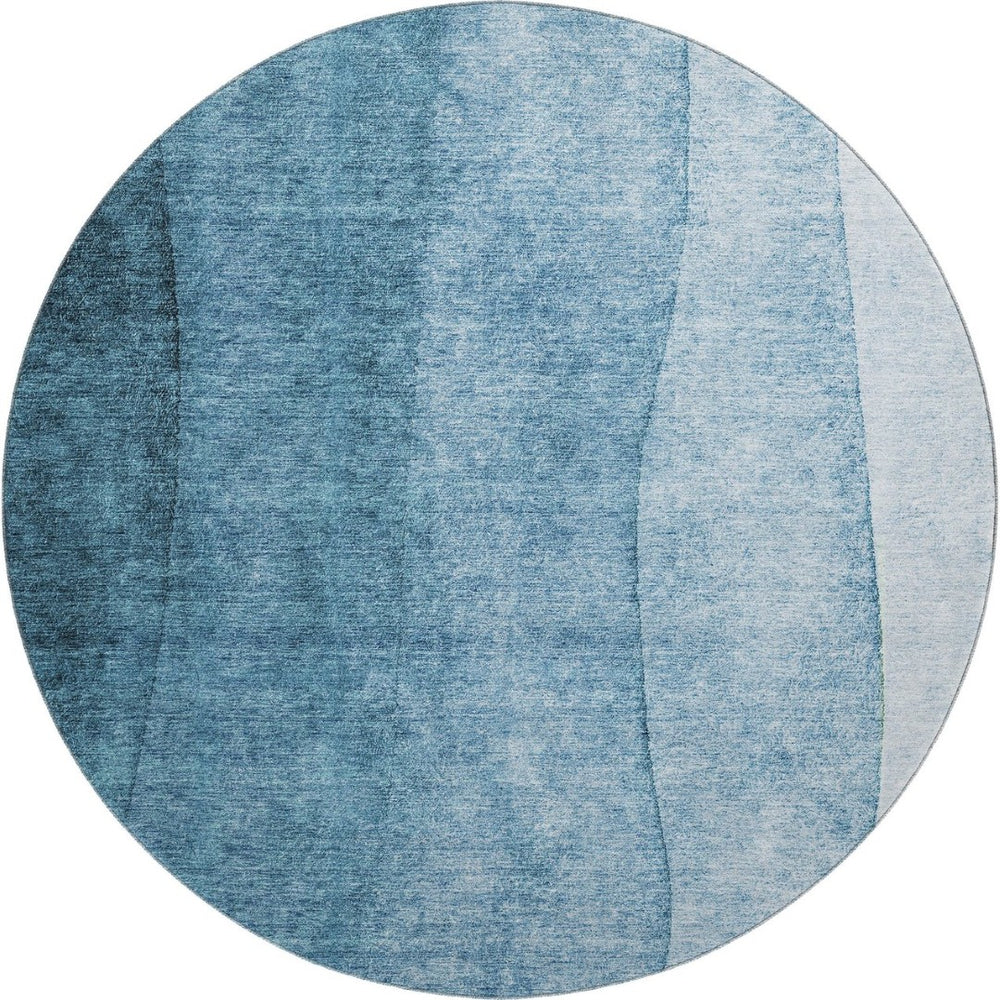HomeRoots 8' Blue and Ivory Ombre Round Rug - Durable, UV-Protected, Kid & Pet-Friendly, Easy-Clean Style Upgrade 652716