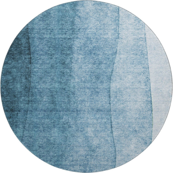 HomeRoots 8' Blue and Ivory Ombre Round Rug - Durable, UV-Protected, Kid & Pet-Friendly, Easy-Clean Style Upgrade 652716