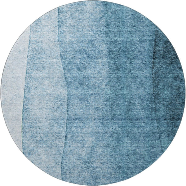 HomeRoots 8' Blue and Ivory Ombre Round Rug - Durable, UV-Protected, Kid & Pet-Friendly, Easy-Clean Style Upgrade 652716