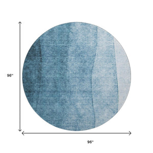 HomeRoots 8' Blue and Ivory Ombre Round Rug - Durable, UV-Protected, Kid & Pet-Friendly, Easy-Clean Style Upgrade 652716