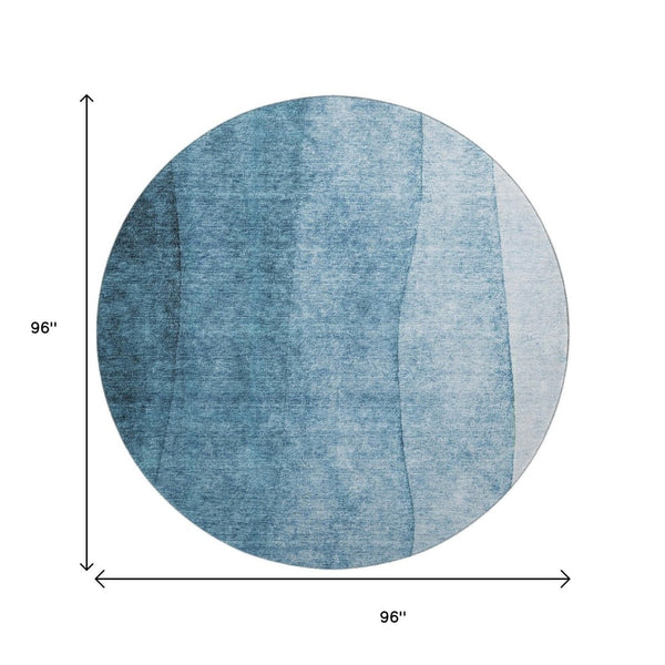 HomeRoots 8' Blue and Ivory Ombre Round Rug - Durable, UV-Protected, Kid & Pet-Friendly, Easy-Clean Style Upgrade 652716