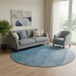 HomeRoots 8' Blue and Ivory Ombre Round Rug - Durable, UV-Protected, Kid & Pet-Friendly, Easy-Clean Style Upgrade 652716