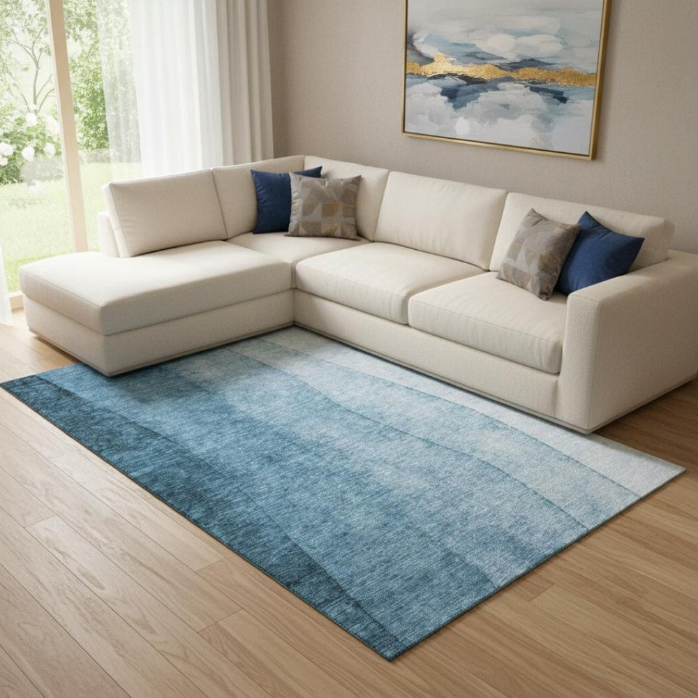 HomeRoots 8' X 10' Blue Ombre Area Rug - Washable, Stain-Resistant, UV-Protected for Indoor and Outdoor Use 652717