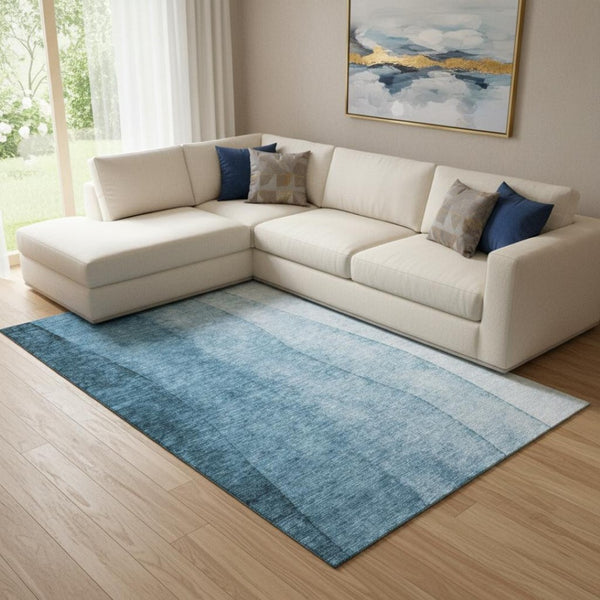 HomeRoots 8' X 10' Blue Ombre Area Rug - Washable, Stain-Resistant, UV-Protected for Indoor and Outdoor Use 652717