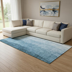 HomeRoots 9' X 12' Ombre Blue & Ivory Washable Area Rug – UV Protected, Stain-Resistant, Modern Elegance 652718