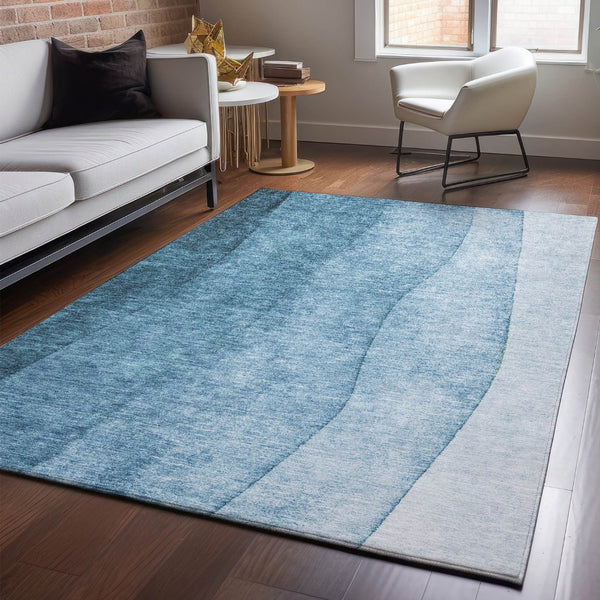 HomeRoots 9' X 12' Ombre Blue & Ivory Washable Area Rug – UV Protected, Stain-Resistant, Modern Elegance 652718