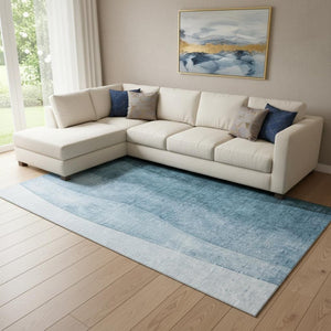 HomeRoots 10' Stylish Blue and Ivory Ombre Washable Area Rug with UV Protection - Durable, Stain Resistant, Ideal for Homes 652719