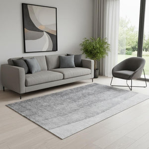 HomeRoots 5' X 8' Gray-To-Ivory Ombre Washable Area Rug with UV Protection for Modern Living Spaces & Style 652721