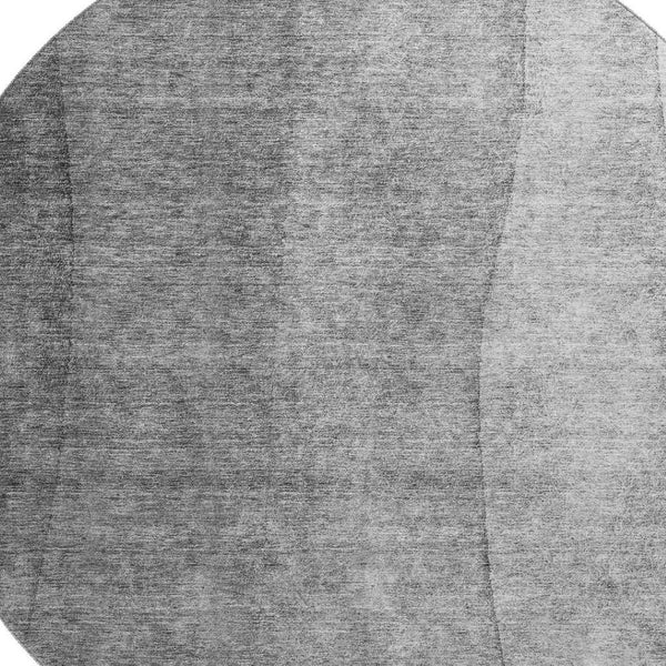 HomeRoots 8' Gray and Ivory Ombre Round Rug – Stylish, Washable, UV-Protected for Modern Living Spaces 652722