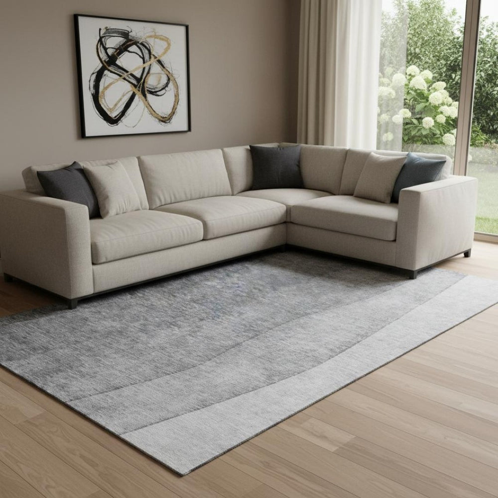 HomeRoots 8' X 10' Stylish Gray and Ivory Ombre Area Rug - Washable, UV-Protected, Perfect for High-Traffic Spaces 652723