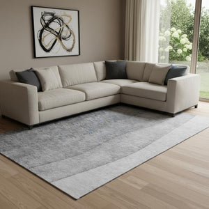 HomeRoots 8' X 10' Stylish Gray and Ivory Ombre Area Rug - Washable, UV-Protected, Perfect for High-Traffic Spaces 652723