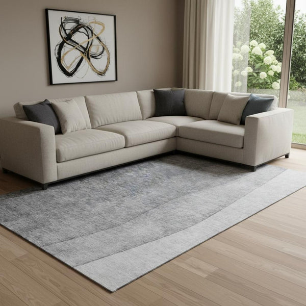 HomeRoots 8' X 10' Stylish Gray and Ivory Ombre Area Rug - Washable, UV-Protected, Perfect for High-Traffic Spaces 652723