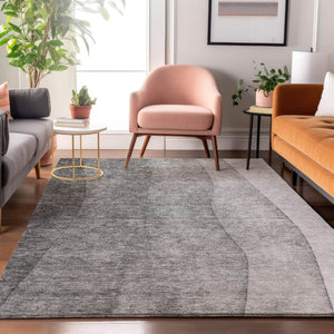 HomeRoots 9' X 12' Gray And Ivory Ombre Area Rug – Durable, Stain Resistant, UV Protected for High-Traffic Homes 652724