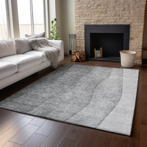 HomeRoots 9' X 12' Gray And Ivory Ombre Area Rug – Durable, Stain Resistant, UV Protected for High-Traffic Homes 652724
